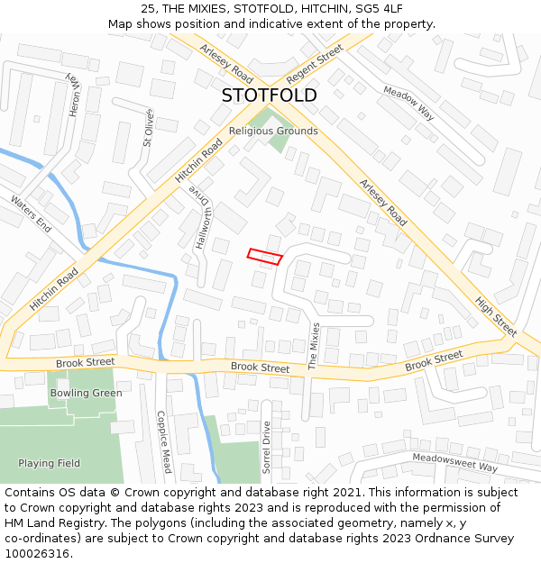 25, THE MIXIES, STOTFOLD, HITCHIN, SG5 4LF: Location map and indicative extent of plot