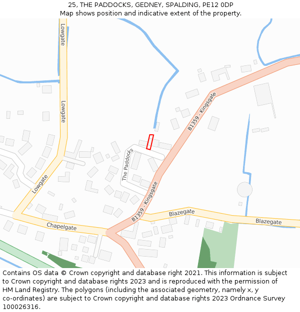 25, THE PADDOCKS, GEDNEY, SPALDING, PE12 0DP: Location map and indicative extent of plot