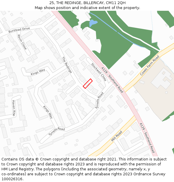 25, THE REDINGE, BILLERICAY, CM11 2QH: Location map and indicative extent of plot