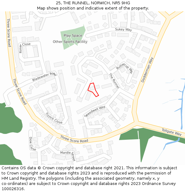 25, THE RUNNEL, NORWICH, NR5 9HG: Location map and indicative extent of plot