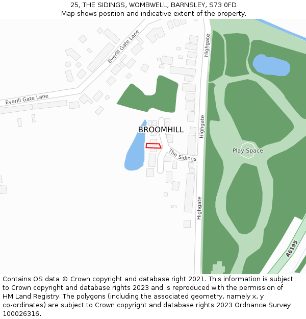 25, THE SIDINGS, WOMBWELL, BARNSLEY, S73 0FD: Location map and indicative extent of plot