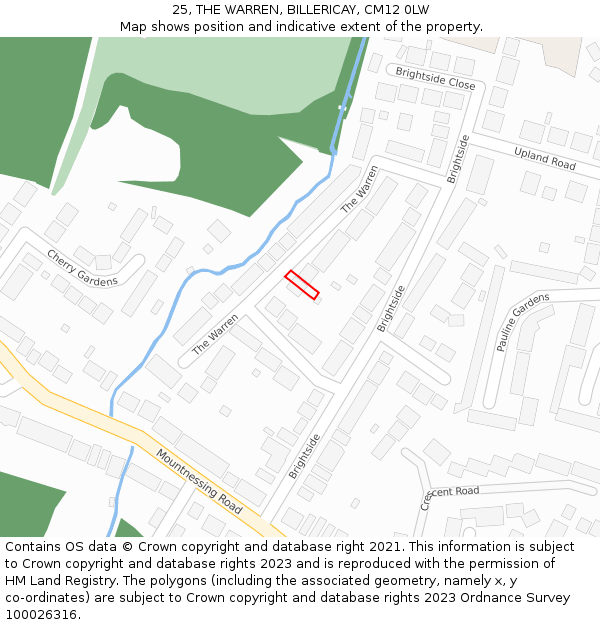 25, THE WARREN, BILLERICAY, CM12 0LW: Location map and indicative extent of plot