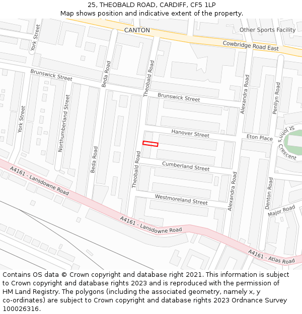 25, THEOBALD ROAD, CARDIFF, CF5 1LP: Location map and indicative extent of plot
