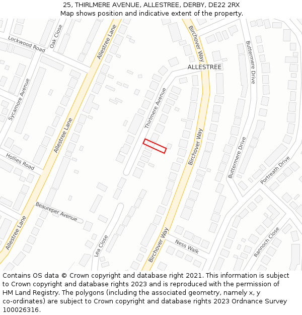 25, THIRLMERE AVENUE, ALLESTREE, DERBY, DE22 2RX: Location map and indicative extent of plot