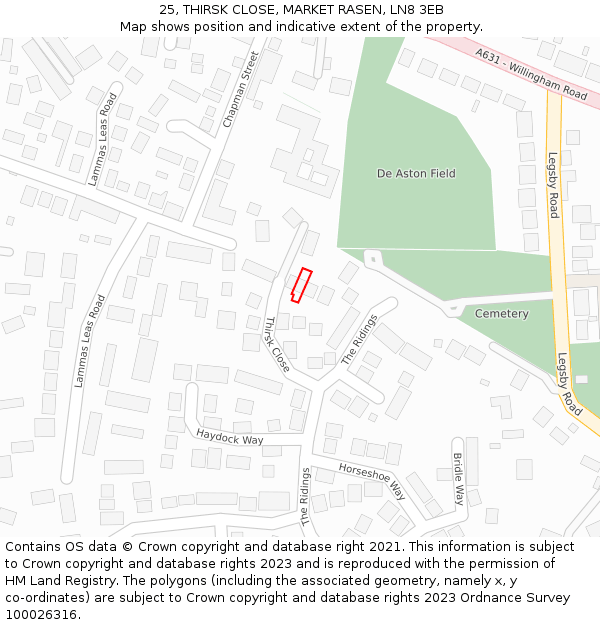 25, THIRSK CLOSE, MARKET RASEN, LN8 3EB: Location map and indicative extent of plot