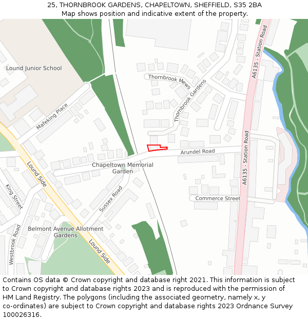 25, THORNBROOK GARDENS, CHAPELTOWN, SHEFFIELD, S35 2BA: Location map and indicative extent of plot