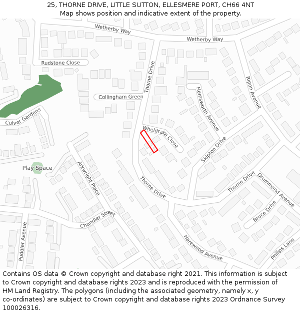 25, THORNE DRIVE, LITTLE SUTTON, ELLESMERE PORT, CH66 4NT: Location map and indicative extent of plot