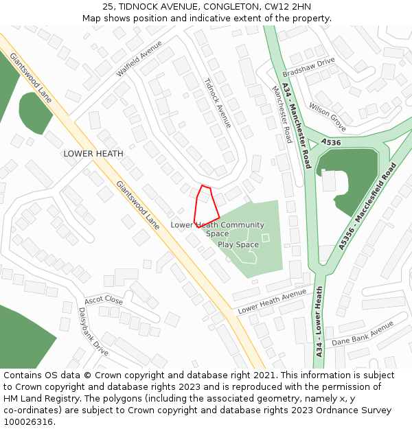 25, TIDNOCK AVENUE, CONGLETON, CW12 2HN: Location map and indicative extent of plot