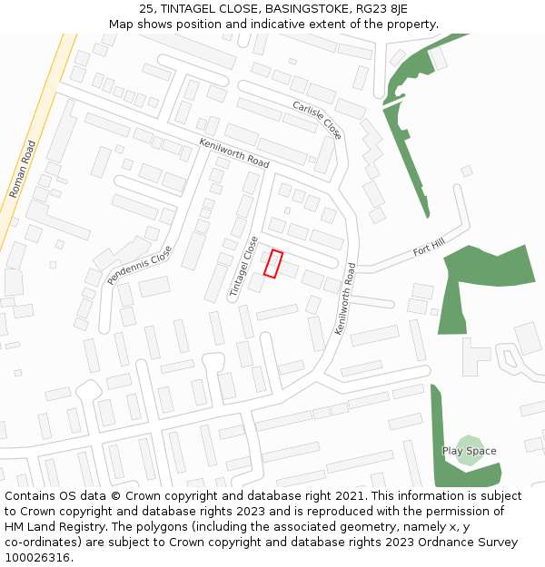 25, TINTAGEL CLOSE, BASINGSTOKE, RG23 8JE: Location map and indicative extent of plot