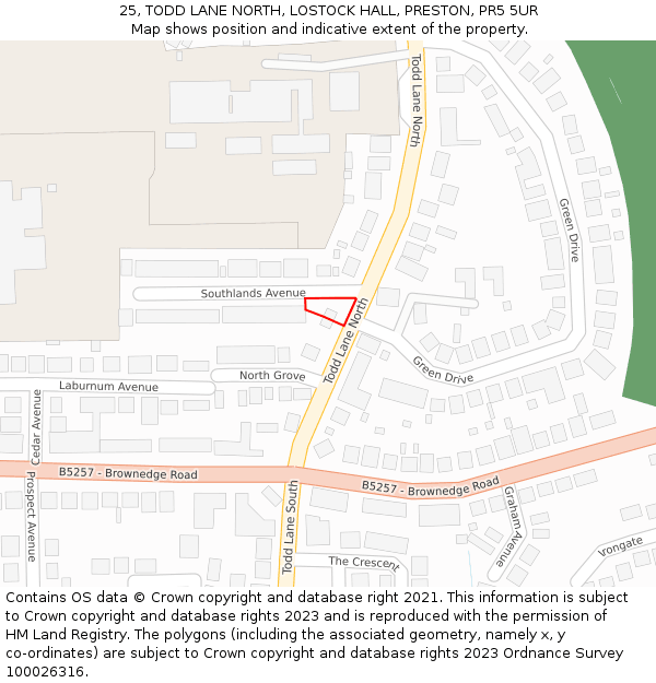 25, TODD LANE NORTH, LOSTOCK HALL, PRESTON, PR5 5UR: Location map and indicative extent of plot