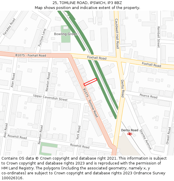 25, TOMLINE ROAD, IPSWICH, IP3 8BZ: Location map and indicative extent of plot
