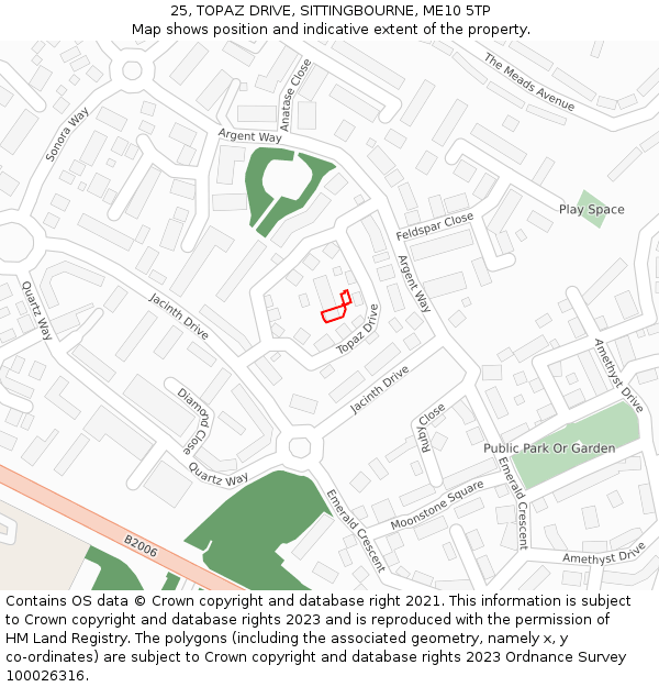 25, TOPAZ DRIVE, SITTINGBOURNE, ME10 5TP: Location map and indicative extent of plot