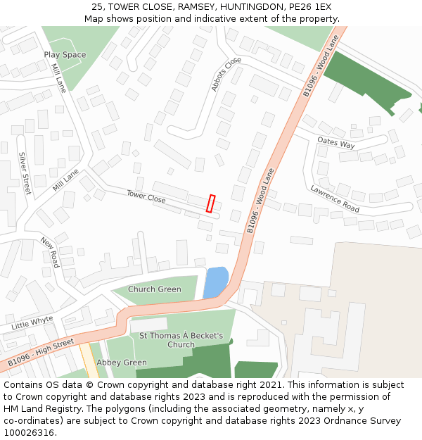 25, TOWER CLOSE, RAMSEY, HUNTINGDON, PE26 1EX: Location map and indicative extent of plot