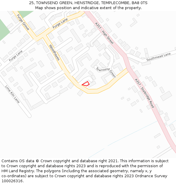 25, TOWNSEND GREEN, HENSTRIDGE, TEMPLECOMBE, BA8 0TS: Location map and indicative extent of plot