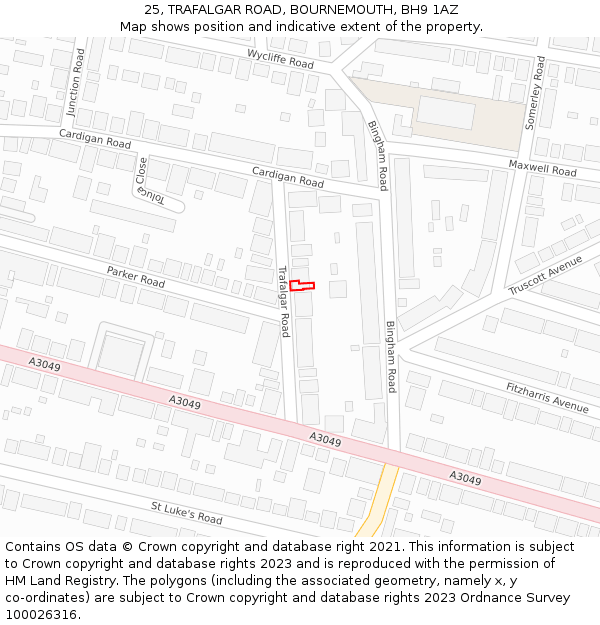 25, TRAFALGAR ROAD, BOURNEMOUTH, BH9 1AZ: Location map and indicative extent of plot