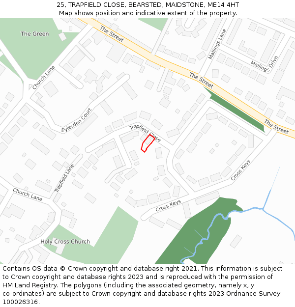 25, TRAPFIELD CLOSE, BEARSTED, MAIDSTONE, ME14 4HT: Location map and indicative extent of plot