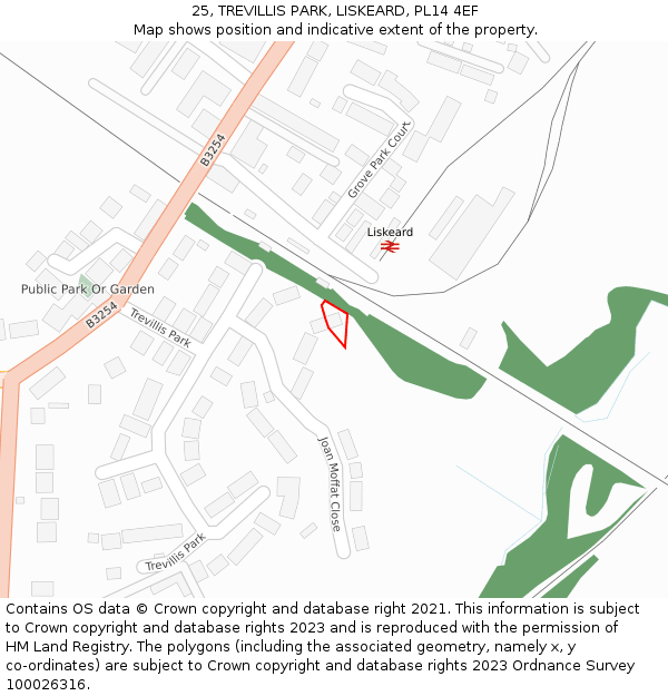 25, TREVILLIS PARK, LISKEARD, PL14 4EF: Location map and indicative extent of plot