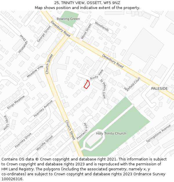 25, TRINITY VIEW, OSSETT, WF5 9NZ: Location map and indicative extent of plot