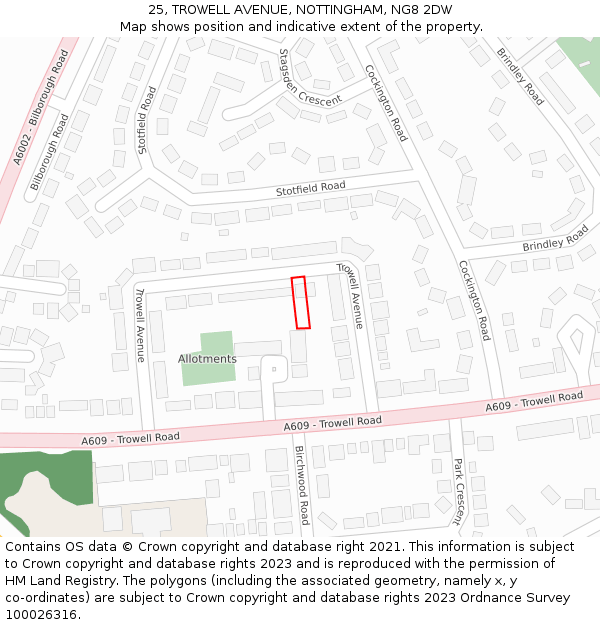 25, TROWELL AVENUE, NOTTINGHAM, NG8 2DW: Location map and indicative extent of plot
