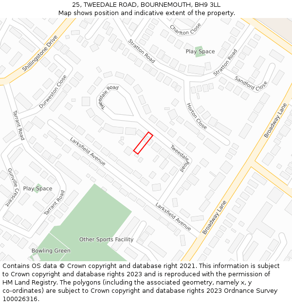 25, TWEEDALE ROAD, BOURNEMOUTH, BH9 3LL: Location map and indicative extent of plot