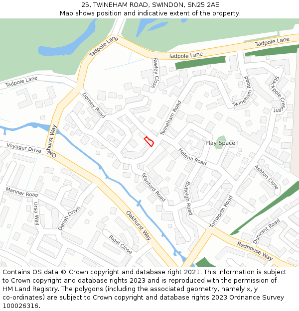 25, TWINEHAM ROAD, SWINDON, SN25 2AE: Location map and indicative extent of plot