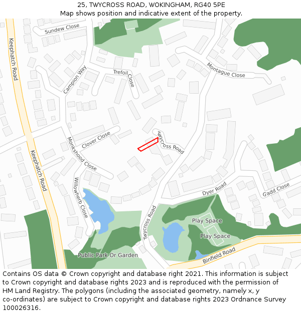25, TWYCROSS ROAD, WOKINGHAM, RG40 5PE: Location map and indicative extent of plot