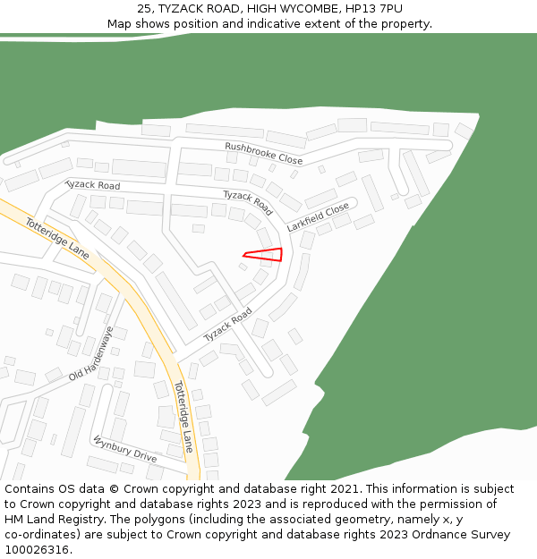 25, TYZACK ROAD, HIGH WYCOMBE, HP13 7PU: Location map and indicative extent of plot