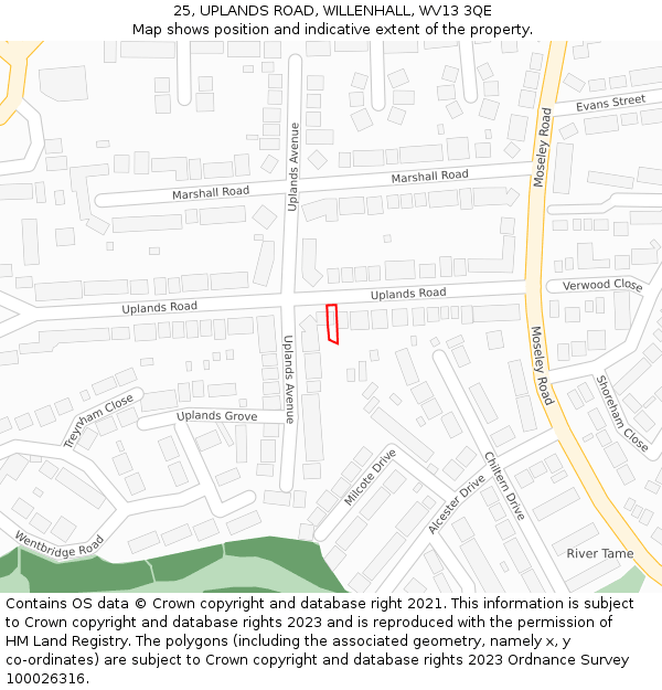 25, UPLANDS ROAD, WILLENHALL, WV13 3QE: Location map and indicative extent of plot