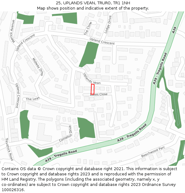 25, UPLANDS VEAN, TRURO, TR1 1NH: Location map and indicative extent of plot