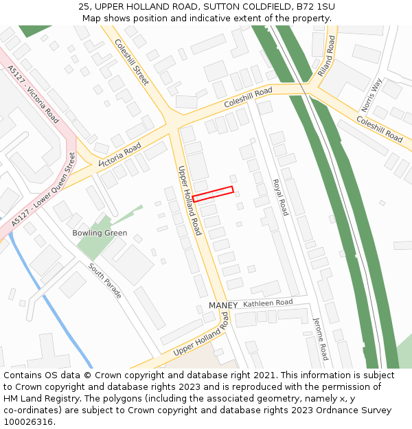 25, UPPER HOLLAND ROAD, SUTTON COLDFIELD, B72 1SU: Location map and indicative extent of plot