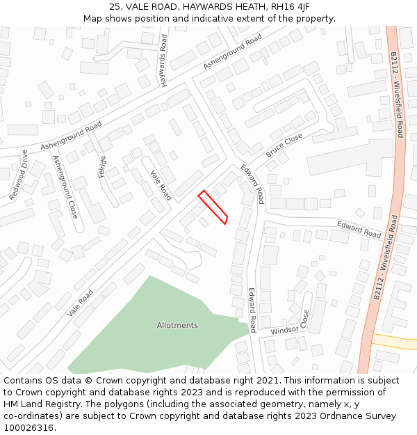 25, VALE ROAD, HAYWARDS HEATH, RH16 4JF: Location map and indicative extent of plot