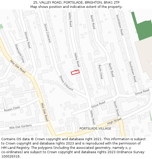 25, VALLEY ROAD, PORTSLADE, BRIGHTON, BN41 2TP: Location map and indicative extent of plot