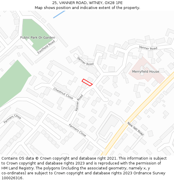 25, VANNER ROAD, WITNEY, OX28 1PE: Location map and indicative extent of plot