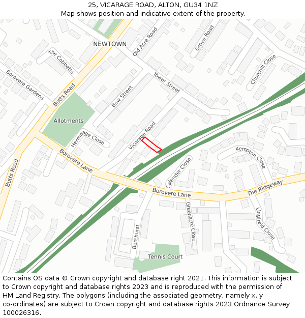 25, VICARAGE ROAD, ALTON, GU34 1NZ: Location map and indicative extent of plot