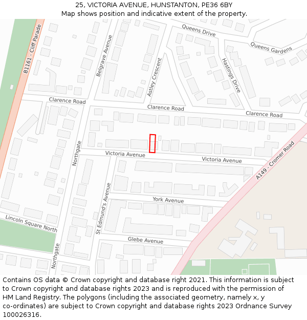 25, VICTORIA AVENUE, HUNSTANTON, PE36 6BY: Location map and indicative extent of plot