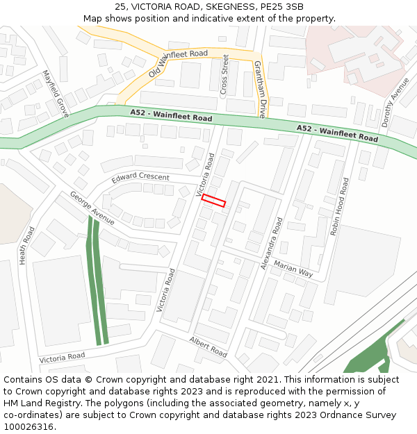 25, VICTORIA ROAD, SKEGNESS, PE25 3SB: Location map and indicative extent of plot
