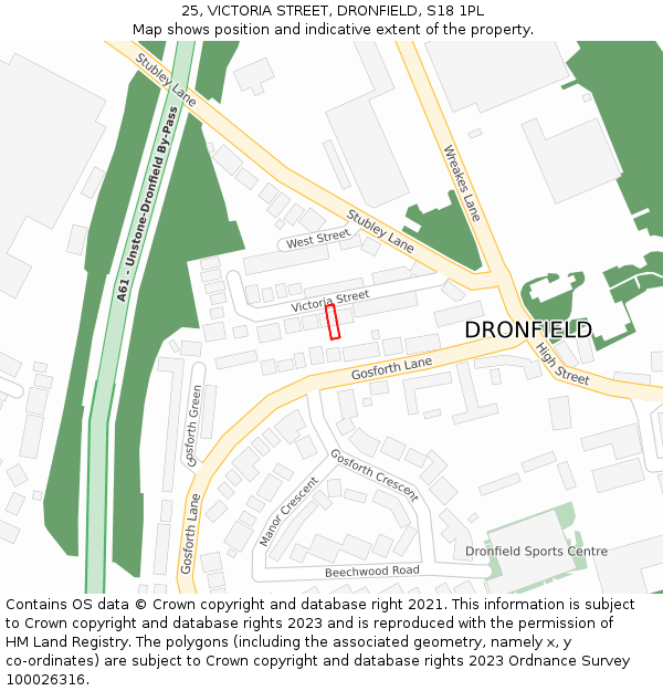 25, VICTORIA STREET, DRONFIELD, S18 1PL: Location map and indicative extent of plot