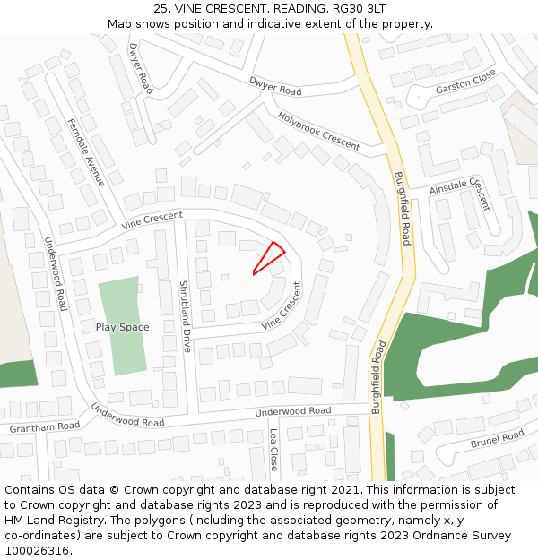 25, VINE CRESCENT, READING, RG30 3LT: Location map and indicative extent of plot