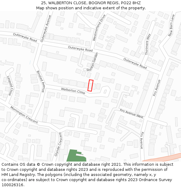 25, WALBERTON CLOSE, BOGNOR REGIS, PO22 8HZ: Location map and indicative extent of plot
