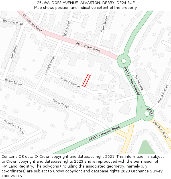 25, WALDORF AVENUE, ALVASTON, DERBY, DE24 8UE: Location map and indicative extent of plot