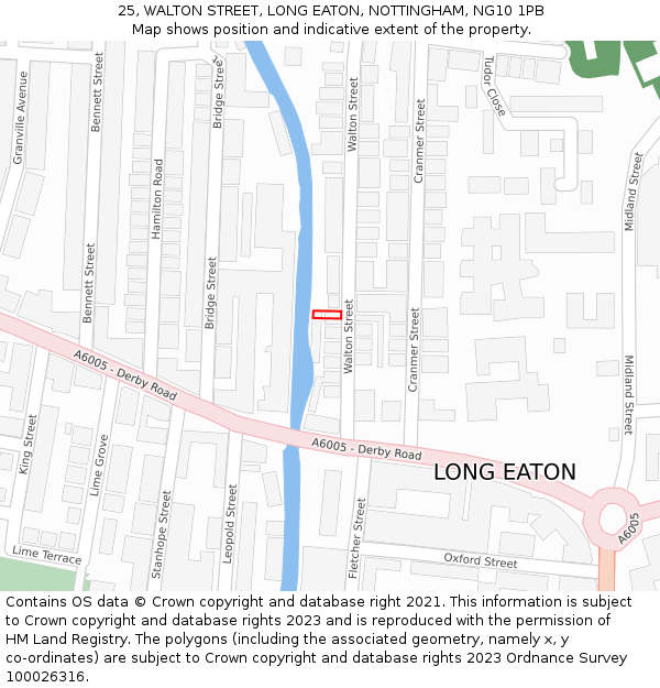 25, WALTON STREET, LONG EATON, NOTTINGHAM, NG10 1PB: Location map and indicative extent of plot
