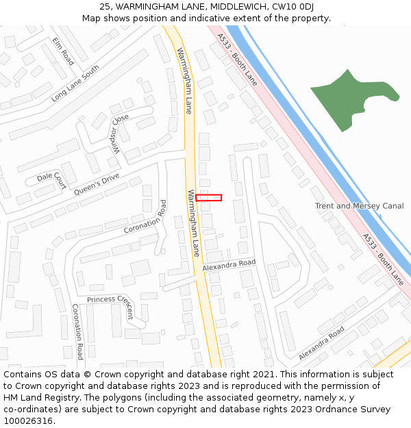 25, WARMINGHAM LANE, MIDDLEWICH, CW10 0DJ: Location map and indicative extent of plot