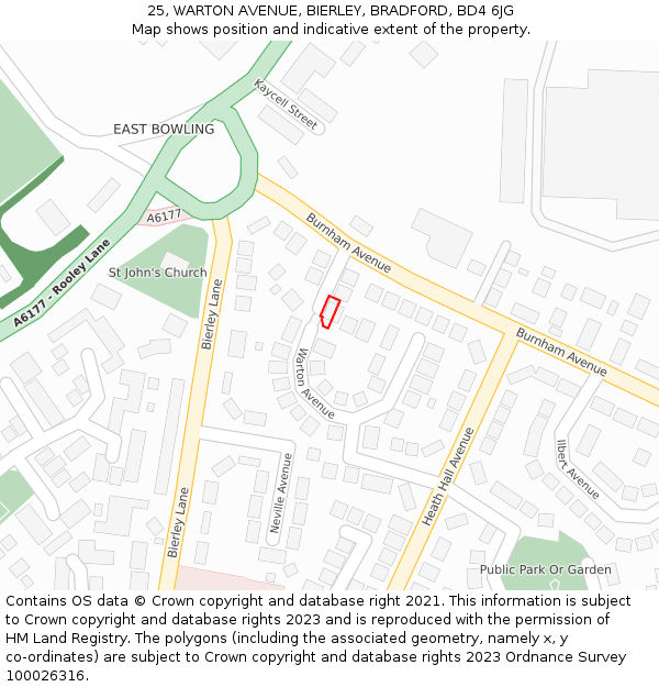 25, WARTON AVENUE, BIERLEY, BRADFORD, BD4 6JG: Location map and indicative extent of plot