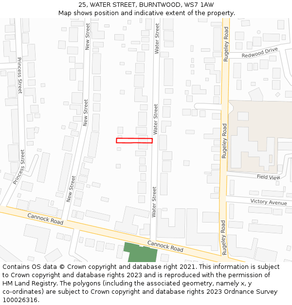 25, WATER STREET, BURNTWOOD, WS7 1AW: Location map and indicative extent of plot