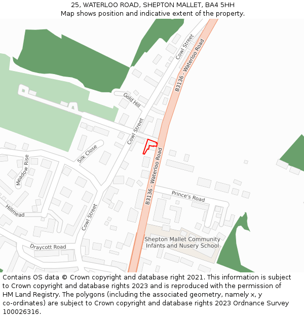 25, WATERLOO ROAD, SHEPTON MALLET, BA4 5HH: Location map and indicative extent of plot
