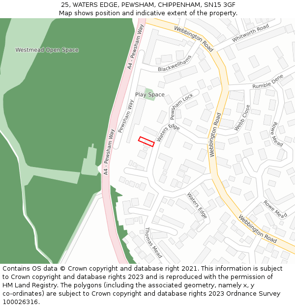 25, WATERS EDGE, PEWSHAM, CHIPPENHAM, SN15 3GF: Location map and indicative extent of plot