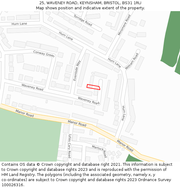 25, WAVENEY ROAD, KEYNSHAM, BRISTOL, BS31 1RU: Location map and indicative extent of plot