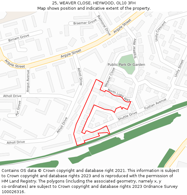 25, WEAVER CLOSE, HEYWOOD, OL10 3FH: Location map and indicative extent of plot