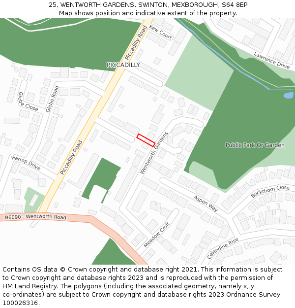 25, WENTWORTH GARDENS, SWINTON, MEXBOROUGH, S64 8EP: Location map and indicative extent of plot