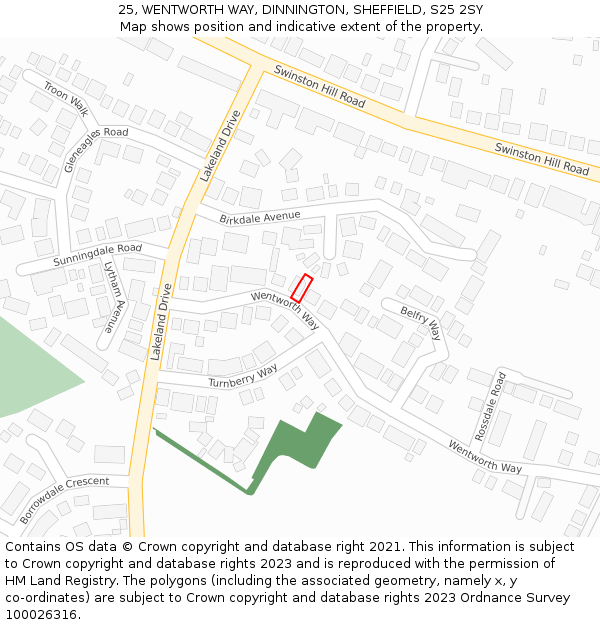 25, WENTWORTH WAY, DINNINGTON, SHEFFIELD, S25 2SY: Location map and indicative extent of plot